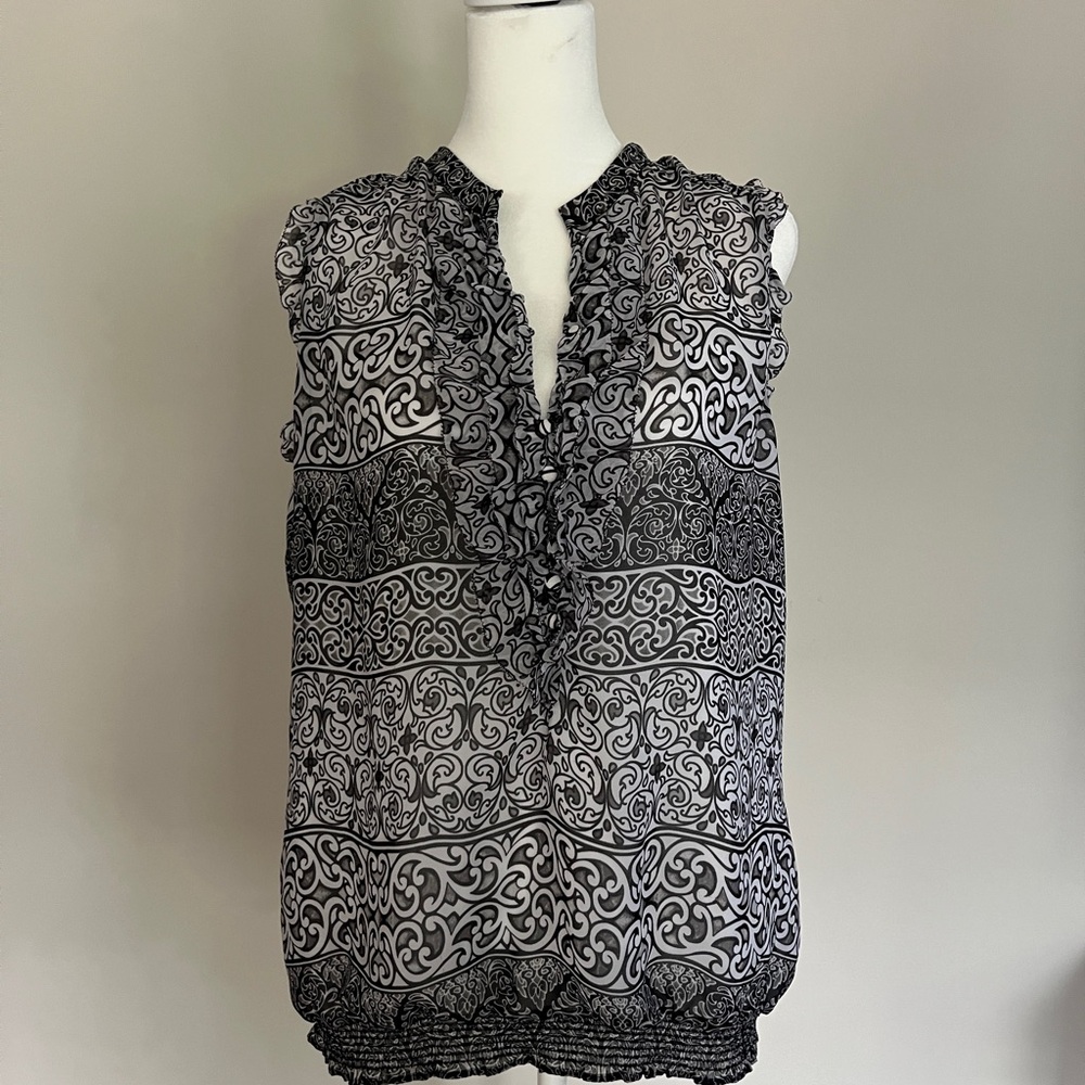 White House Black Market Black and White Sleeveless Blouse